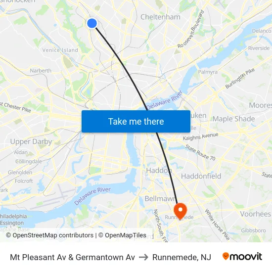 Mt Pleasant Av & Germantown Av to Runnemede, NJ map