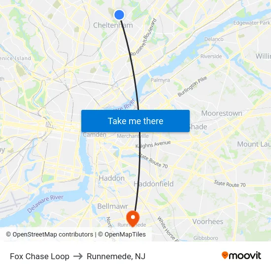 Fox Chase Loop to Runnemede, NJ map