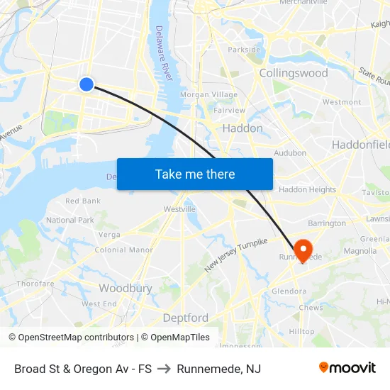 Broad St & Oregon Av - FS to Runnemede, NJ map
