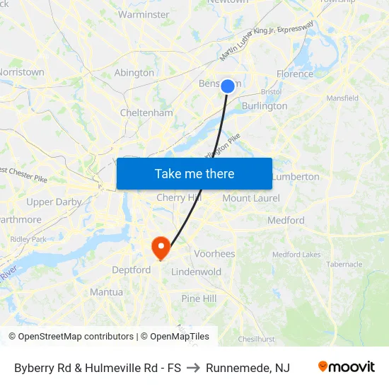 Byberry Rd & Hulmeville Rd - FS to Runnemede, NJ map