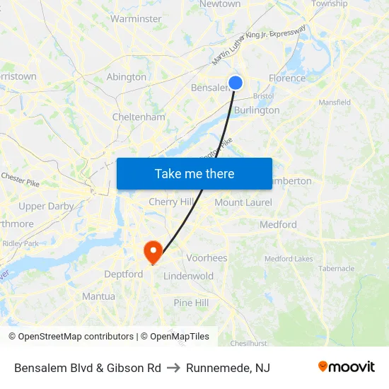 Bensalem Blvd & Gibson Rd to Runnemede, NJ map