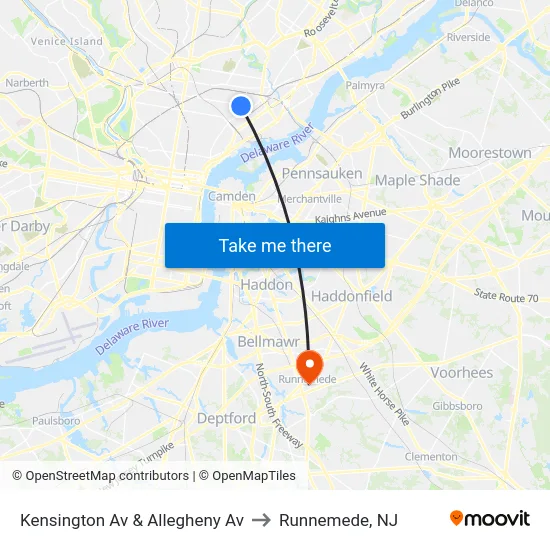 Kensington Av & Allegheny Av to Runnemede, NJ map