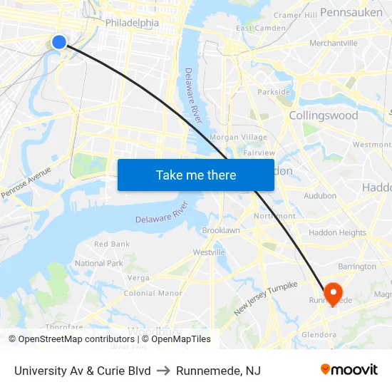 University Av & Curie Blvd to Runnemede, NJ map