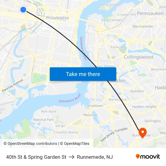 40th St & Spring Garden St to Runnemede, NJ map