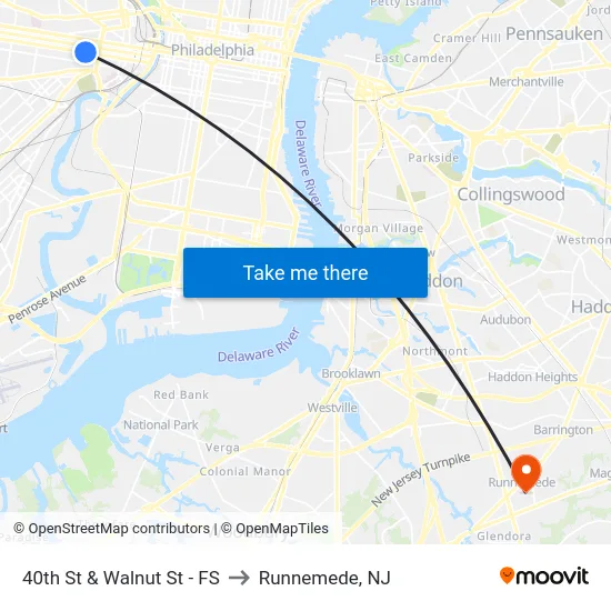 40th St & Walnut St - FS to Runnemede, NJ map