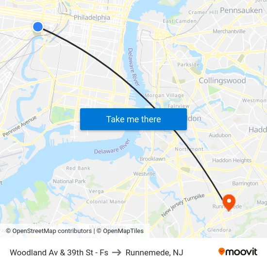 Woodland Av & 39th St - Fs to Runnemede, NJ map