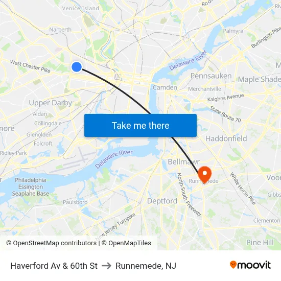 Haverford Av & 60th St to Runnemede, NJ map