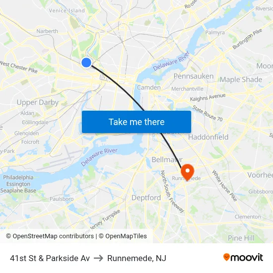 41st St & Parkside Av to Runnemede, NJ map