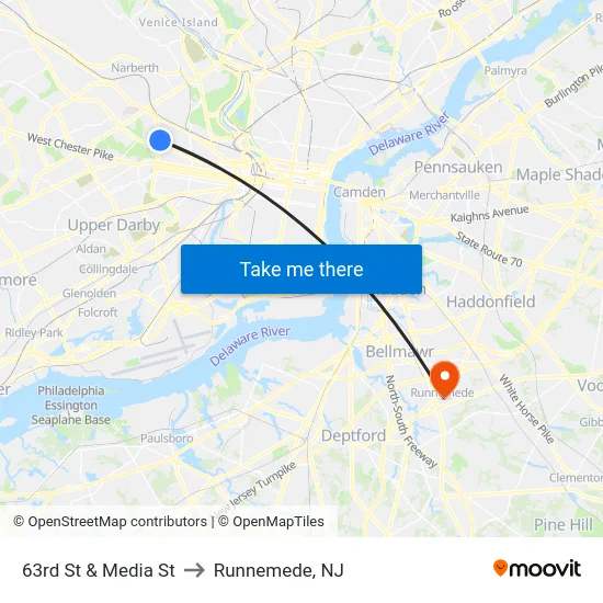 63rd St & Media St to Runnemede, NJ map