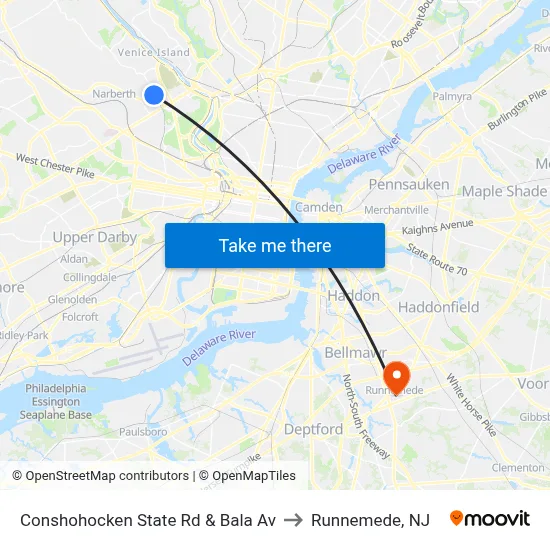 Conshohocken State Rd & Bala Av to Runnemede, NJ map
