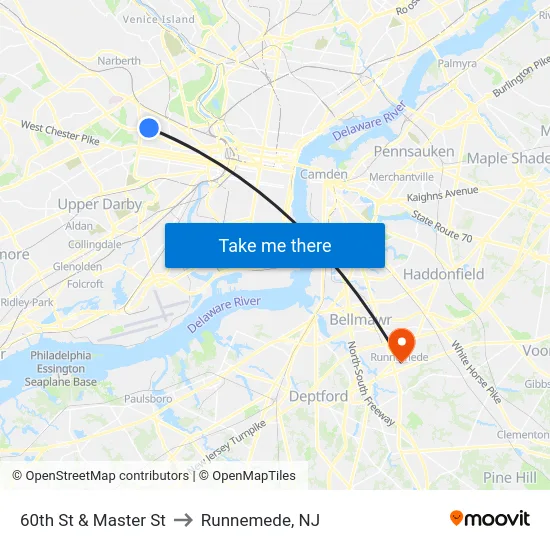 60th St & Master St to Runnemede, NJ map