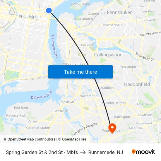 Spring Garden St & 2nd St - Mbfs to Runnemede, NJ map