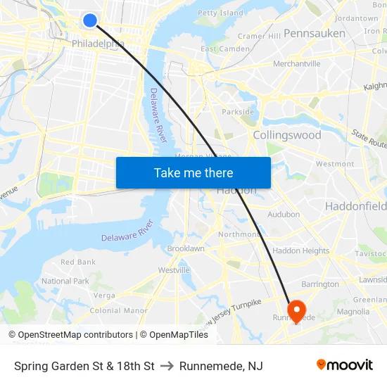 Spring Garden St & 18th St to Runnemede, NJ map