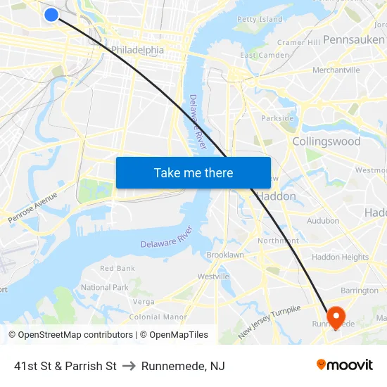 41st St & Parrish St to Runnemede, NJ map