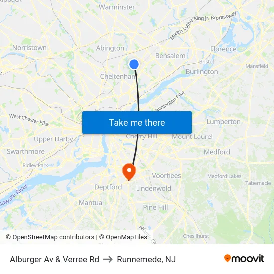 Alburger Av & Verree Rd to Runnemede, NJ map