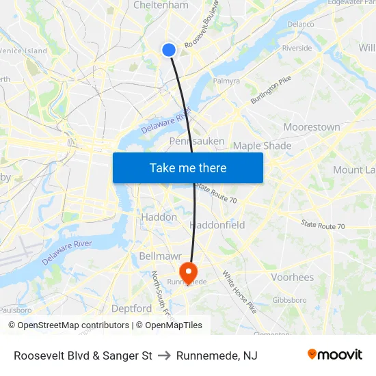 Roosevelt Blvd & Sanger St to Runnemede, NJ map