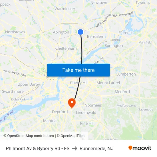 Philmont Av & Byberry Rd - FS to Runnemede, NJ map