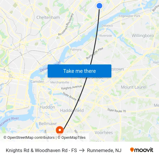 Knights Rd & Woodhaven Rd - FS to Runnemede, NJ map