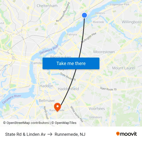State Rd & Linden Av to Runnemede, NJ map
