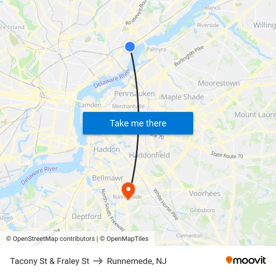 Tacony St & Fraley St to Runnemede, NJ map