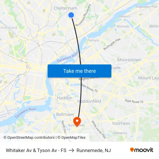 Whitaker Av & Tyson Av - FS to Runnemede, NJ map