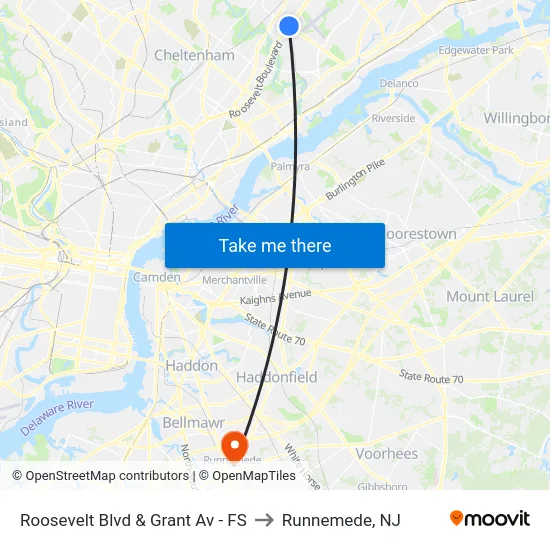 Roosevelt Blvd & Grant Av - FS to Runnemede, NJ map