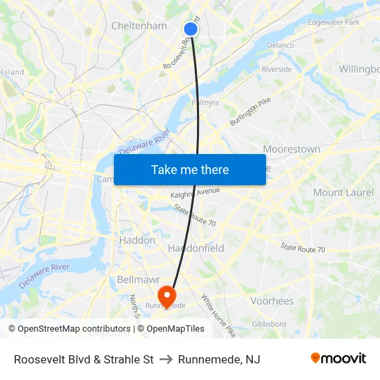 Roosevelt Blvd & Strahle St to Runnemede, NJ map
