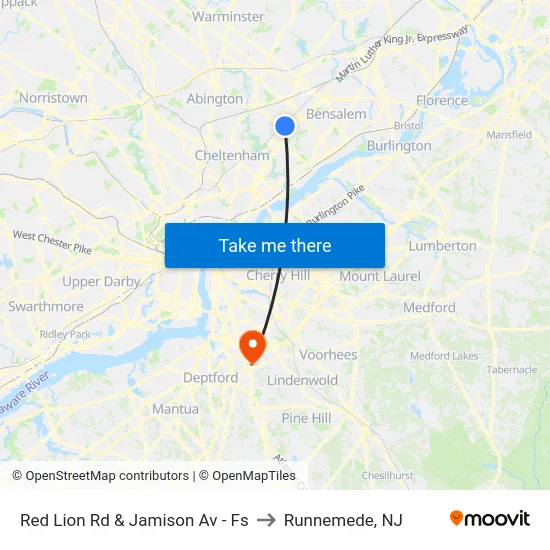 Red Lion Rd & Jamison Av - Fs to Runnemede, NJ map