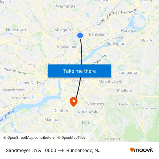 Sandmeyer Ln & 10060 to Runnemede, NJ map
