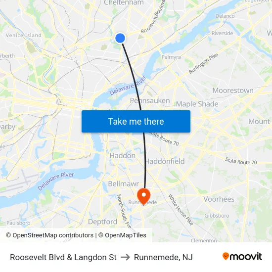 Roosevelt Blvd & Langdon St to Runnemede, NJ map