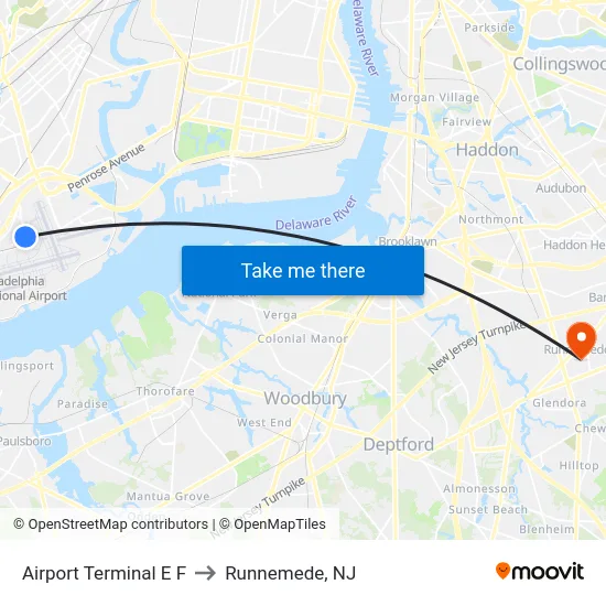 Airport Terminal E F to Runnemede, NJ map