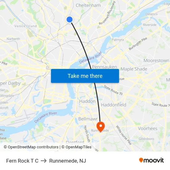 Fern Rock T C to Runnemede, NJ map