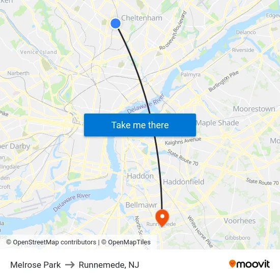 Melrose Park to Runnemede, NJ map