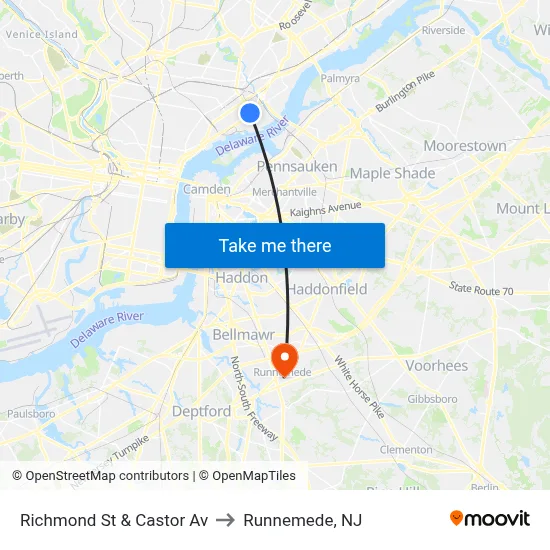 Richmond St & Castor Av to Runnemede, NJ map