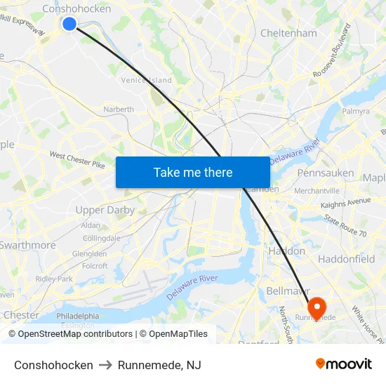 Conshohocken to Runnemede, NJ map