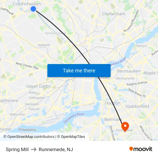 Spring Mill to Runnemede, NJ map