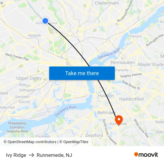 Ivy Ridge to Runnemede, NJ map
