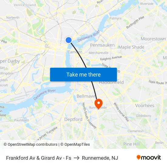 Frankford Av & Girard Av - Fs to Runnemede, NJ map