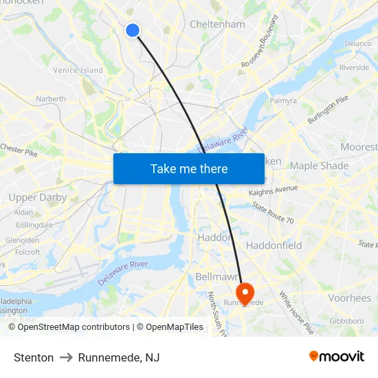 Stenton to Runnemede, NJ map