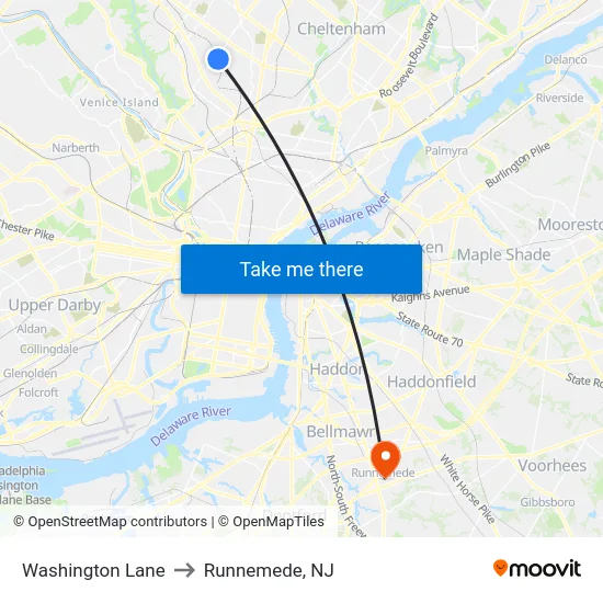 Washington Lane to Runnemede, NJ map