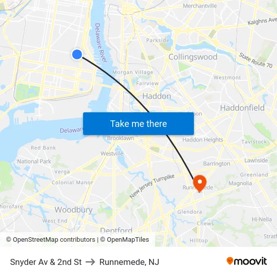 Snyder Av & 2nd St to Runnemede, NJ map