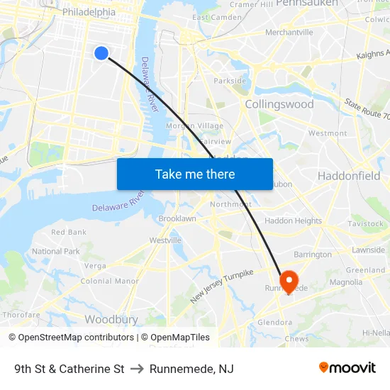 9th St & Catherine St to Runnemede, NJ map