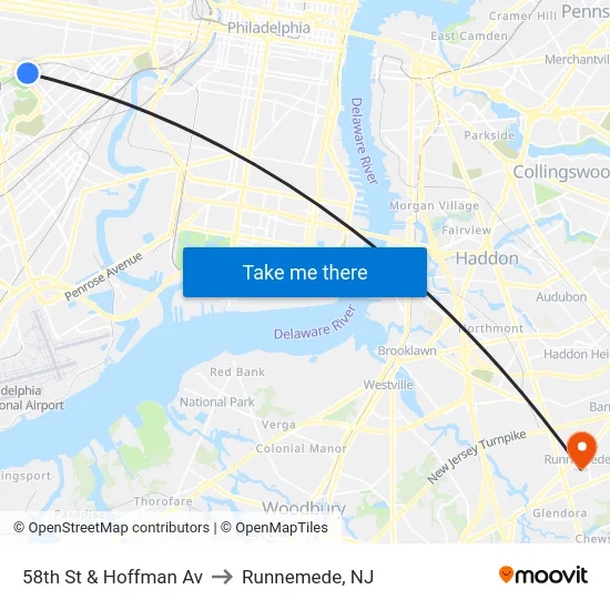 58th St & Hoffman Av to Runnemede, NJ map