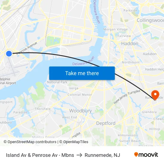 Island Av & Penrose Av - Mbns to Runnemede, NJ map