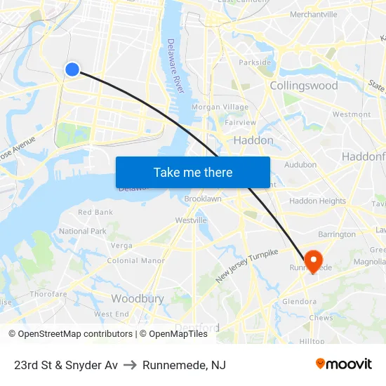 23rd St & Snyder Av to Runnemede, NJ map