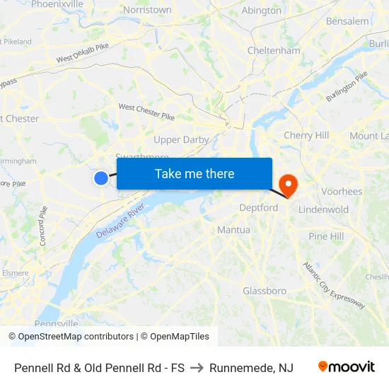 Pennell Rd & Old Pennell Rd - FS to Runnemede, NJ map