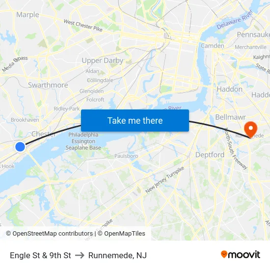 Engle St & 9th St to Runnemede, NJ map