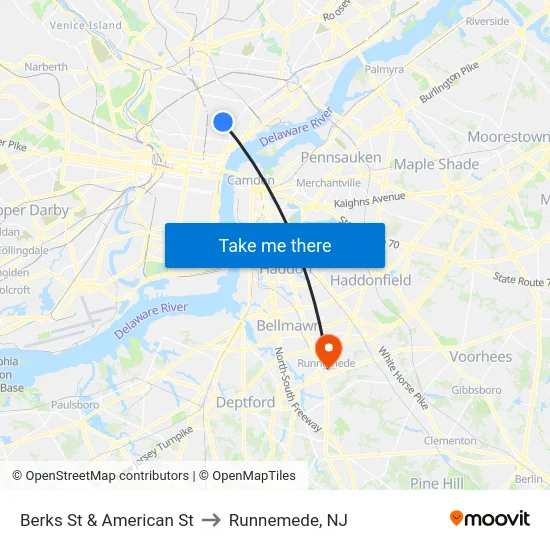 Berks St & American St to Runnemede, NJ map