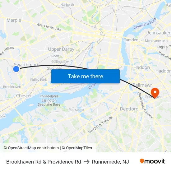 Brookhaven Rd & Providence Rd to Runnemede, NJ map