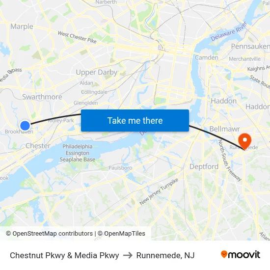 Chestnut Pkwy & Media Pkwy to Runnemede, NJ map